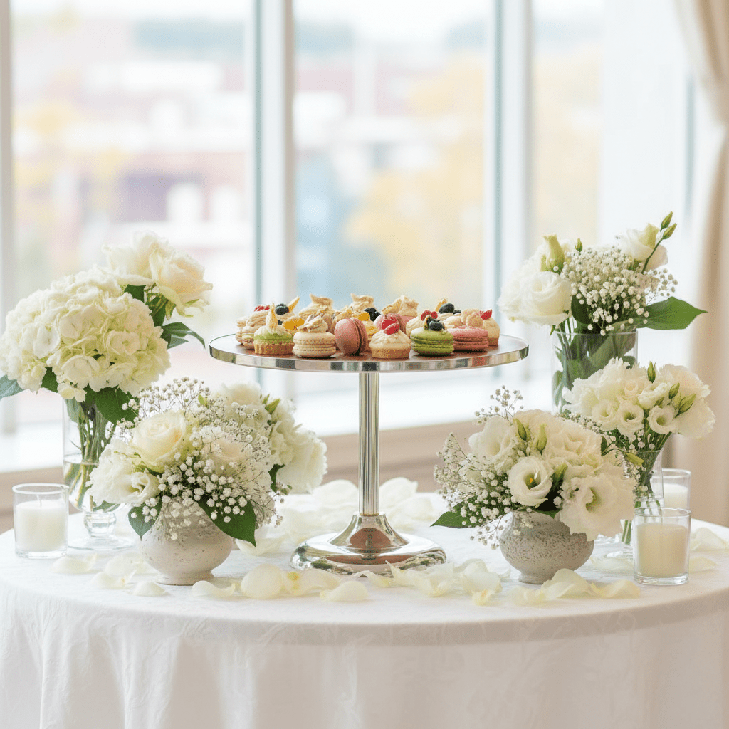 May Flower Round Cake Stand | Wood & Silver Stainless Steel | 35×27cm - Al Kabayel Discount CentreMay Flower Round Cake Stand | Wood & Silver Stainless Steel | 35×27cmServing TraysMAY FLOWERAl Kabayel Discount Centre