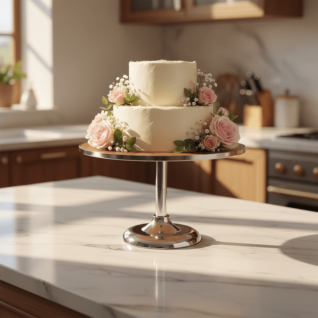 May Flower Round Cake Stand | Wood & Silver Stainless Steel | 35×27cm - Al Kabayel Discount CentreMay Flower Round Cake Stand | Wood & Silver Stainless Steel | 35×27cmServing TraysMAY FLOWERAl Kabayel Discount Centre