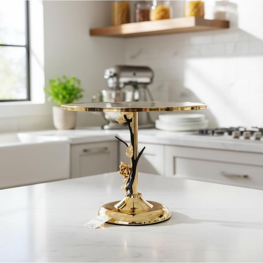 MAY FLOWER Round Glass Cake Tray with Rose Gold Base – Elegant Dessert Display Stand for Cakes, Pastries, or Table Decor 35x28 cm - Al Kabayel Discount CentreMAY FLOWER Round Glass Cake Tray with Rose Gold Base – Elegant Dessert Display Stand for Cakes, Pastries, or Table Decor 35x28 cmServeware SetsMAY FLOWERAl Kabayel Discount Centre