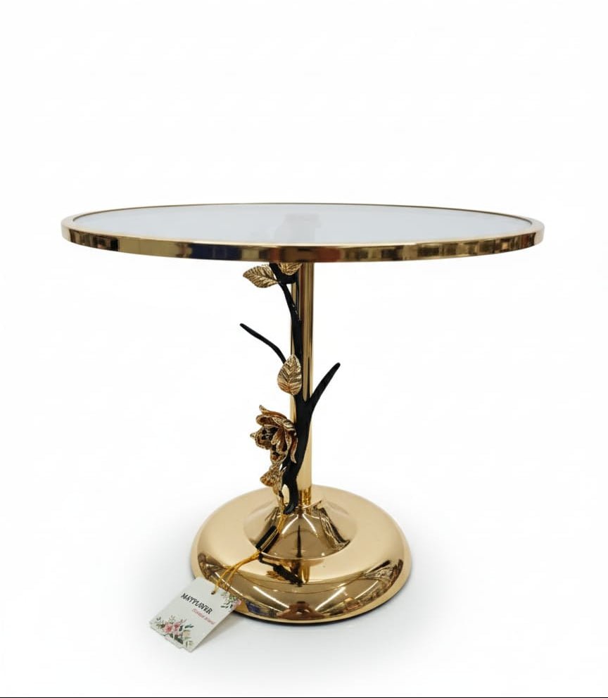 MAY FLOWER Round Glass Cake Tray with Rose Gold Base – Elegant Dessert Display Stand for Cakes, Pastries, or Table Decor 35x28 cm - Al Kabayel Discount CentreMAY FLOWER Round Glass Cake Tray with Rose Gold Base – Elegant Dessert Display Stand for Cakes, Pastries, or Table Decor 35x28 cmServeware SetsMAY FLOWERAl Kabayel Discount Centre