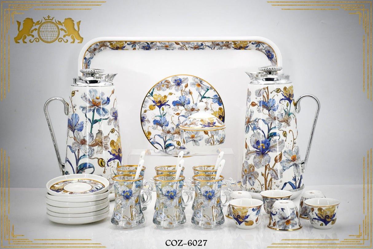 Mayflower 29pcs Tea & Coffee Set Ceramic&Glass Elegent Flower Design White With Silver - Al Kabayel Discount CentreMayflower 29pcs Tea & Coffee Set Ceramic&Glass Elegent Flower Design White With SilverTea SetsMAYFLOWERAl Kabayel Discount Centre