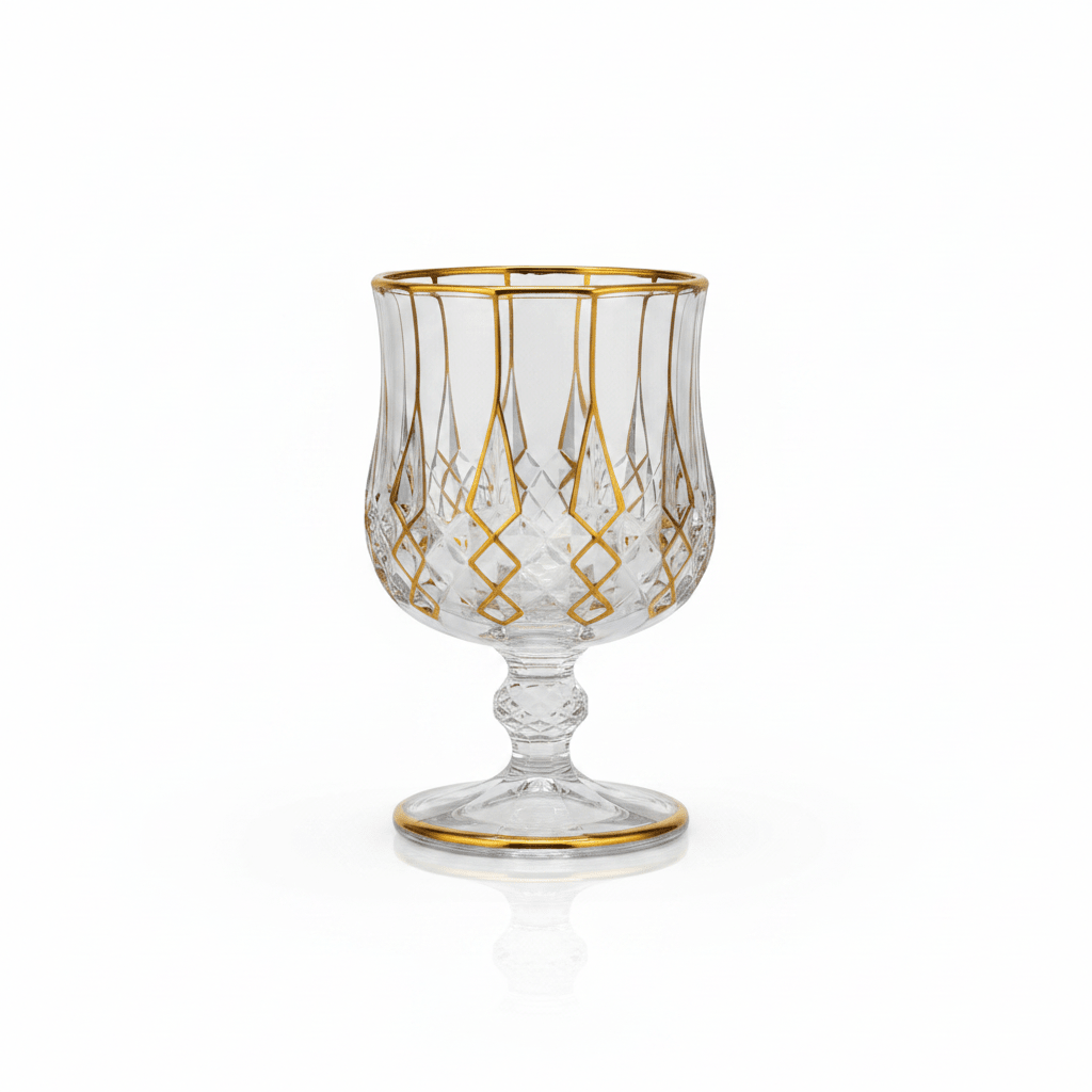 Mayflower 7 Pcs Crystal Glass Decanter Set – 1 Decanter & 6 Glasses - Gold Accent Diamond Cut - Al Kabayel Discount CentreMayflower 7 Pcs Crystal Glass Decanter Set – 1 Decanter & 6 Glasses - Gold Accent Diamond CutDrinkware SetsMAYFLOWERAl Kabayel Discount Centre