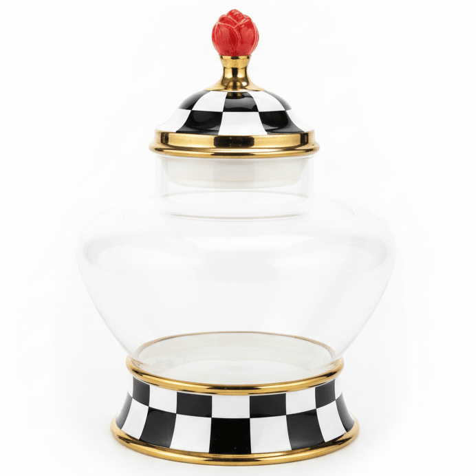 Mayflower Glass Storage Canister with Ceramic Lid – 20 × 20 cm, Black & White Multipurpose Jar - Al Kabayel Discount CentreMayflower Glass Storage Canister with Ceramic Lid – 20 × 20 cm, Black & White Multipurpose JarJars & Food SaversMAYFLOWERAl Kabayel Discount Centre