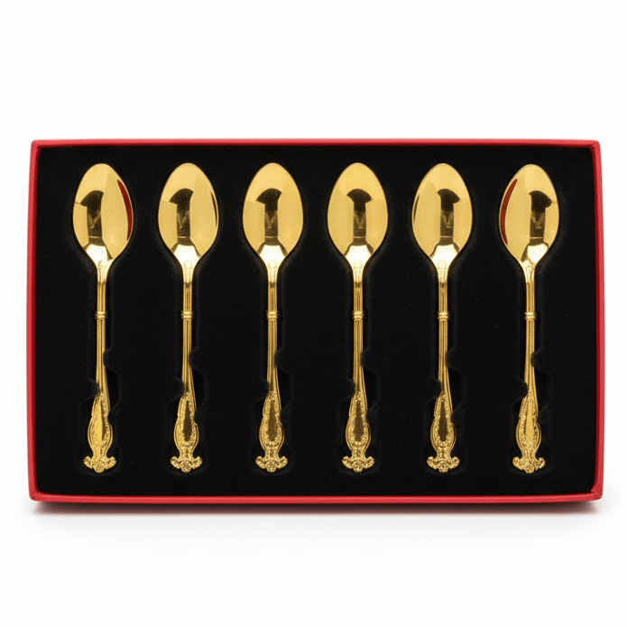 MayFlower Stainless Steel Classic Gold Metal Spoon Set of 6 Pieces Durable and Stylish Cutlery for Everyday Use – 15 cm - Al Kabayel Discount CentreMayFlower Stainless Steel Classic Gold Metal Spoon Set of 6 Pieces Durable and Stylish Cutlery for Everyday Use – 15 cmSpatulas And SpoonsMAYFLOWERAl Kabayel Discount Centre