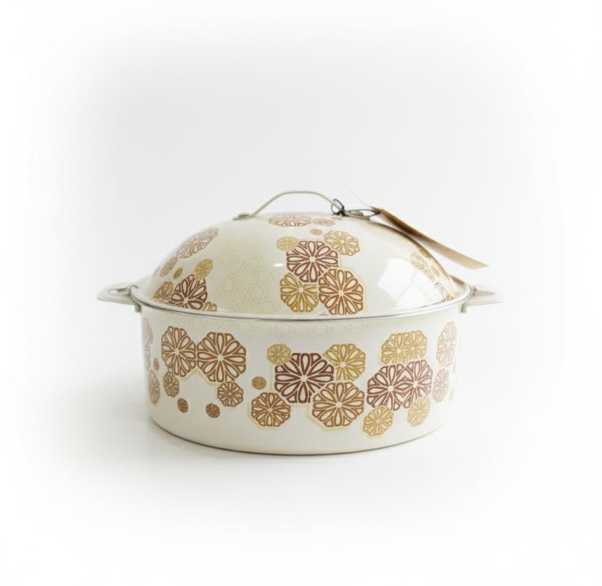 MayFlower Stainless Steel Hot Pot 2500ml – White with Gold & Brown Floral Design, Food Serving Container - Al Kabayel Discount CentreMayFlower Stainless Steel Hot Pot 2500ml – White with Gold & Brown Floral Design, Food Serving ContainerCasserolesMAYFLOWERAl Kabayel Discount Centre