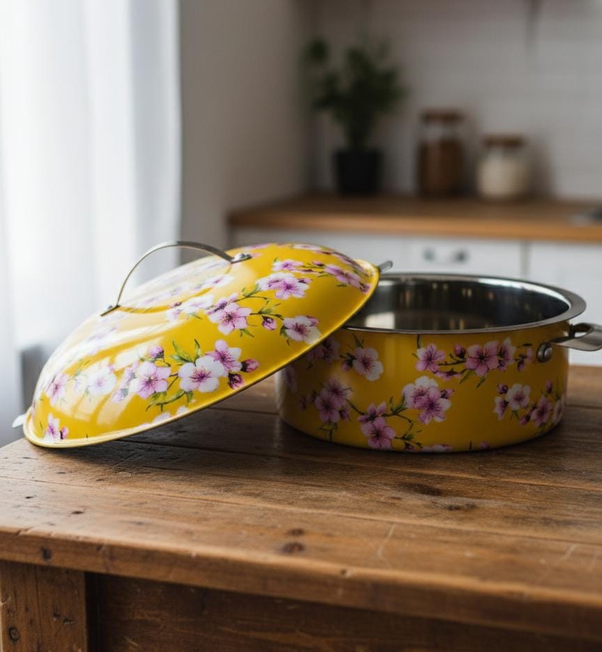 MayFlower Stainless Steel Hot Pot 2500ml – Yellow Floral Design, Insulated Food Storage Bowl - Al Kabayel Discount CentreMayFlower Stainless Steel Hot Pot 2500ml – Yellow Floral Design, Insulated Food Storage BowlCasserolesMAYFLOWERAl Kabayel Discount Centre