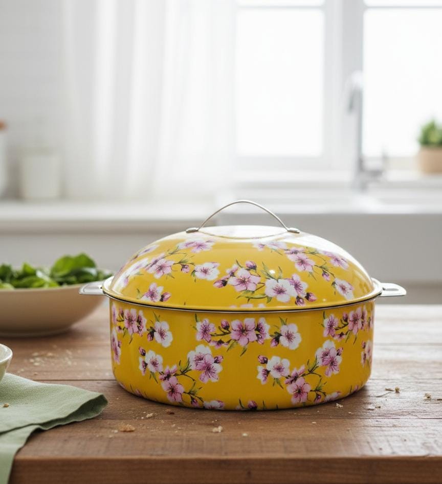 MayFlower Stainless Steel Hot Pot 2500ml – Yellow Floral Design, Insulated Food Storage Bowl - Al Kabayel Discount CentreMayFlower Stainless Steel Hot Pot 2500ml – Yellow Floral Design, Insulated Food Storage BowlCasserolesMAYFLOWERAl Kabayel Discount Centre