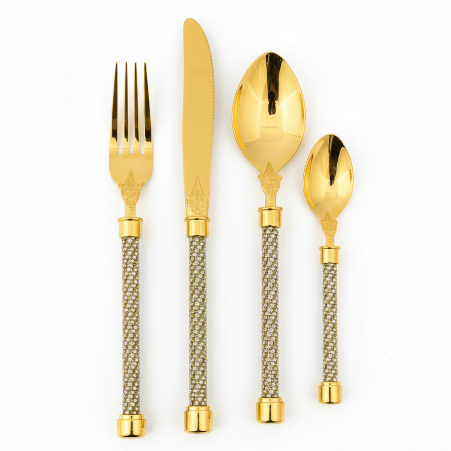 MayFlower Stainless Steel Premium Gold Diamond Handle Full Cutlery Set Luxury Tableware Set for Dining and Gifting – 24 Pieces - Al Kabayel Discount CentreMayFlower Stainless Steel Premium Gold Diamond Handle Full Cutlery Set Luxury Tableware Set for Dining and Gifting – 24 PiecesSpatulas And SpoonsMAYFLOWERAl Kabayel Discount Centre