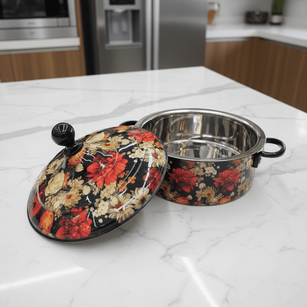 MayFlower Stainless Steel Thermal Hot Pot 2.5L – Black with Flower Design - Al Kabayel Discount CentreMayFlower Stainless Steel Thermal Hot Pot 2.5L – Black with Flower DesignCasserolesMAYFLOWERAl Kabayel Discount Centre