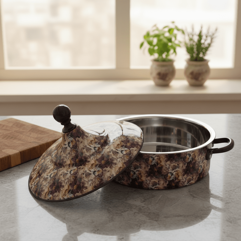 MayFlower Stainless Steel Thermal Hot Pot 5L – Beige with Violet Floral Design - Al Kabayel Discount CentreMayFlower Stainless Steel Thermal Hot Pot 5L – Beige with Violet Floral DesignCasserolesMAYFLOWERAl Kabayel Discount Centre