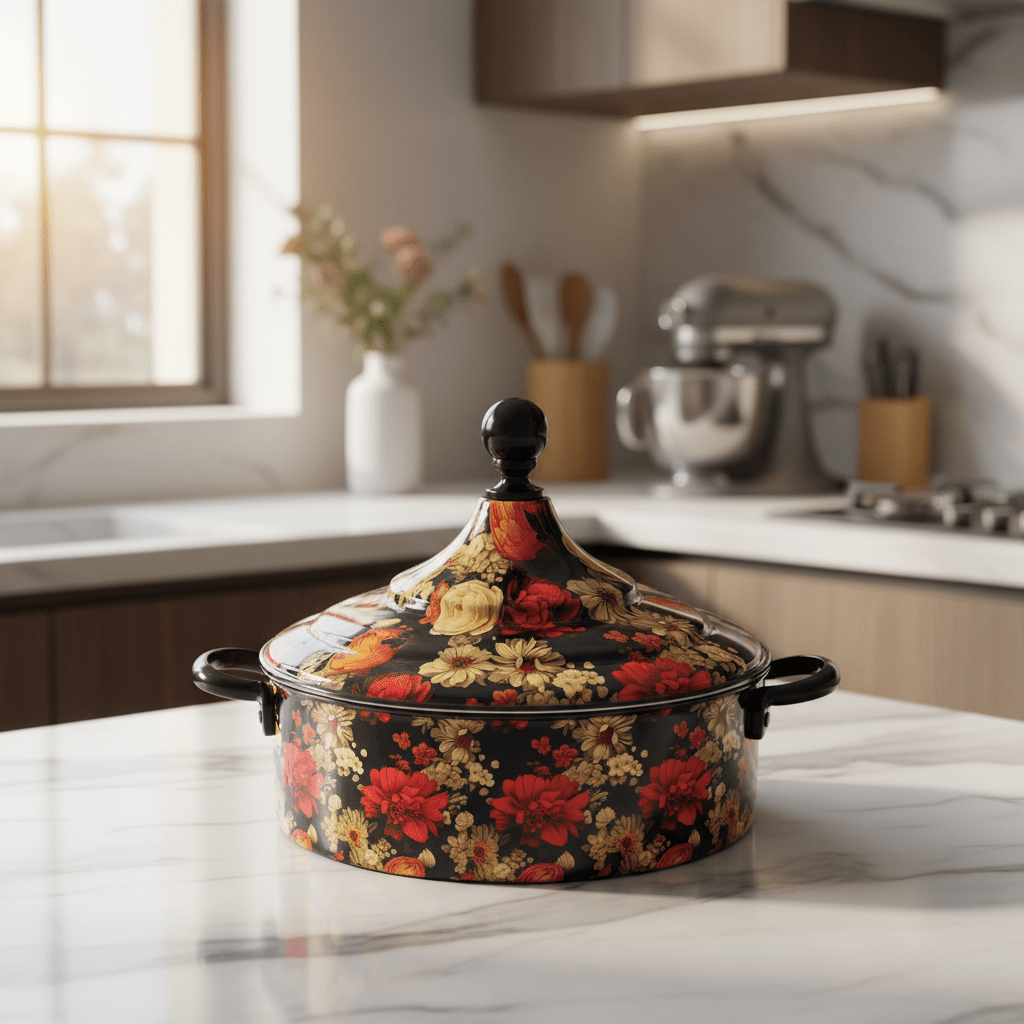 MayFlower Stainless Steel Thermal Hot Pot 5L – Black with Floral Design - Al Kabayel Discount CentreMayFlower Stainless Steel Thermal Hot Pot 5L – Black with Floral DesignCasserolesMAYFLOWERAl Kabayel Discount Centre