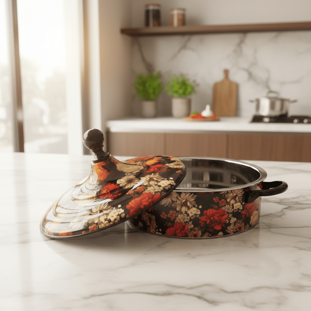 MayFlower Stainless Steel Thermal Hot Pot 5L – Black with Floral Design - Al Kabayel Discount CentreMayFlower Stainless Steel Thermal Hot Pot 5L – Black with Floral DesignCasserolesMAYFLOWERAl Kabayel Discount Centre