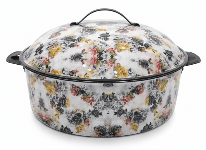 MayFlower Stainless Steel Thermal Hot Pot 5L – White with Black Flower Design - Al Kabayel Discount CentreMayFlower Stainless Steel Thermal Hot Pot 5L – White with Black Flower DesignCasserolesMAYFLOWERAl Kabayel Discount Centre
