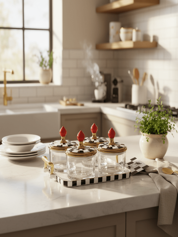 Mayflower Glass & Ceramic Candy Pot Set with Tray – 4 Pieces, Black & White Serving Set (8*10 Cm Per Pot) - Al Kabayel Discount CentreMayflower Glass & Ceramic Candy Pot Set with Tray – 4 Pieces, Black & White Serving Set (8*10 Cm Per Pot)Jars & Food SaversMAYFLOWERAl Kabayel Discount Centre