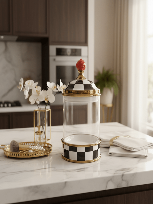 Mayflower Tall Glass Storage Canister with Ceramic Lid – 16 × 31 cm, Black & White - Al Kabayel Discount CentreMayflower Tall Glass Storage Canister with Ceramic Lid – 16 × 31 cm, Black & WhiteJars & Food SaversMAYFLOWERAl Kabayel Discount Centre