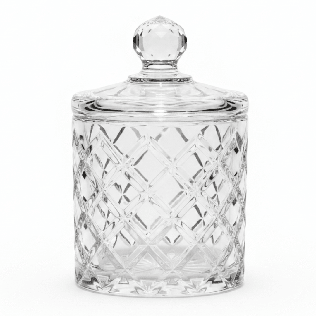 M.E.W Crystal Glass Candy Pot with Lid - 10.5×14.5 cm - Al Kabayel Discount CentreM.E.W Crystal Glass Candy Pot with Lid - 10.5×14.5 cmJars & Food SaversM.E.WAl Kabayel Discount Centre