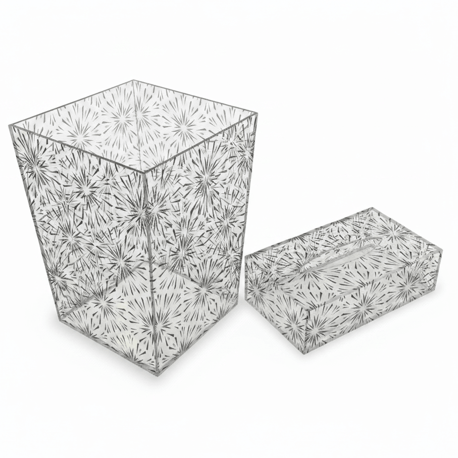 Modern Acrylic Dustbin with Black Design and Matching Tissue Box Set – Sleek Home Accessory – 24.5 × 20 cm & 22 × 12 cm - Al Kabayel Discount CentreModern Acrylic Dustbin with Black Design and Matching Tissue Box Set – Sleek Home Accessory – 24.5 × 20 cm & 22 × 12 cmOrganizers & AccessoriesAKDCAl Kabayel Discount Centre