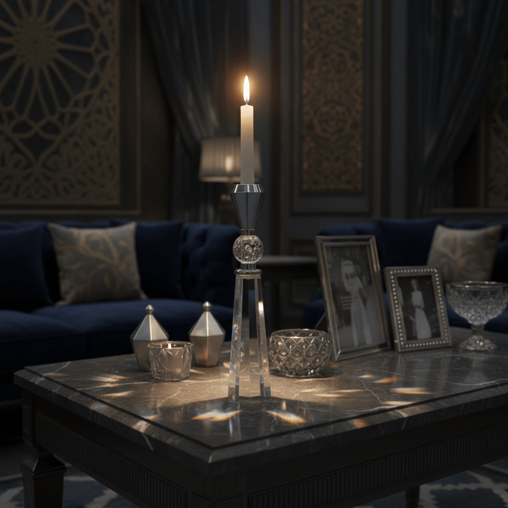 Modern Crystal & Metal Decorative Candle Holder for Elegant Table and Event Decoration – 21cm - Al Kabayel Discount CentreModern Crystal & Metal Decorative Candle Holder for Elegant Table and Event Decoration – 21cmHome Décor AccentsAKDCAl Kabayel Discount Centre