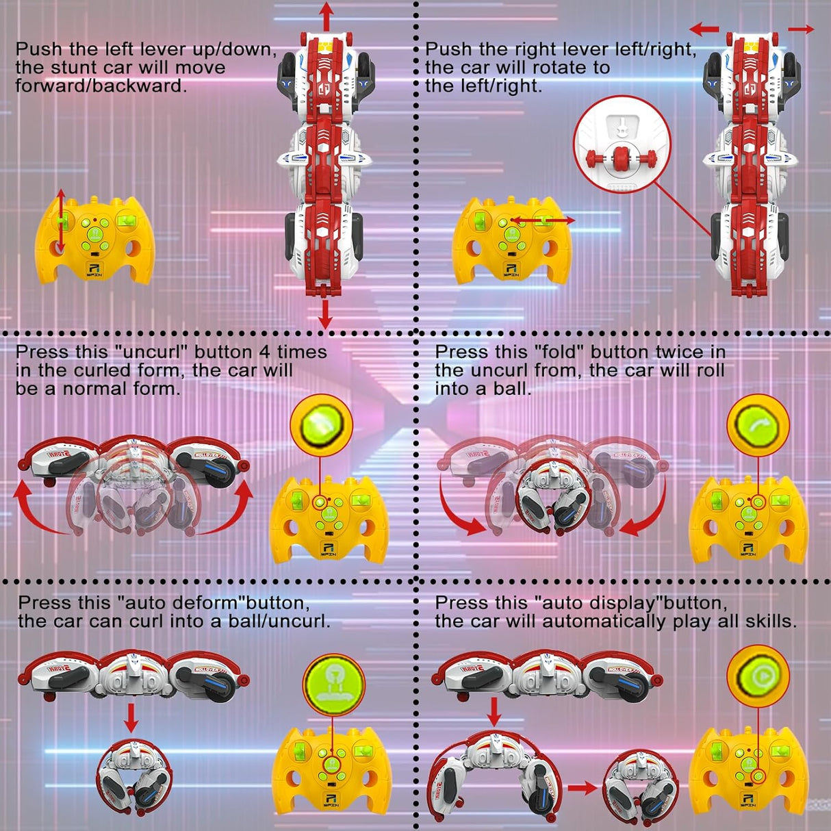 My Toys R/C Stunt Deformation Car, Sprint - Variant - Roll, 2.4GHz Remote Control, 3 Control Modes(Guesture Sensing, R/C, Watch R/C), Red/White - Al Kabayel Discount CentreMy Toys R/C Stunt Deformation Car, Sprint - Variant - Roll, 2.4GHz Remote Control, 3 Control Modes(Guesture Sensing, R/C, Watch R/C), Red/WhiteRemote Control toysMY TOYSAl Kabayel Discount Centre