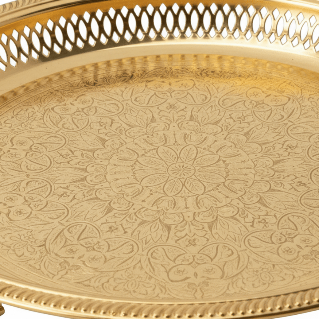 Najib Gold Metal Footed Round Serving Tray - 35cm - Al Kabayel Discount CentreNajib Gold Metal Footed Round Serving Tray - 35cmServing TraysNAJIBAl Kabayel Discount Centre
