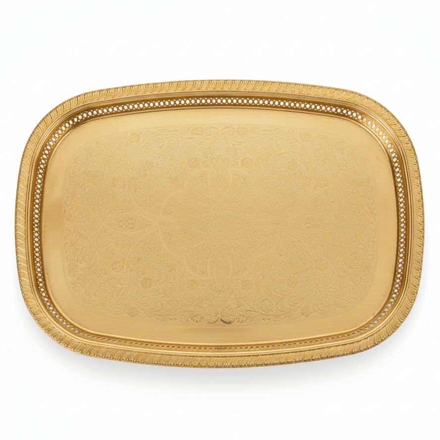Najib Large Rectangular Gold Stainless Steel Serving Tray, Elegant Decorative Food & Drink Serving Platter for Home Kitchen Dining Table Parties & Events – 55 x 40 cm - Al Kabayel Discount CentreNajib Large Rectangular Gold Stainless Steel Serving Tray, Elegant Decorative Food & Drink Serving Platter for Home Kitchen Dining Table Parties & Events – 55 x 40 cmServing TraysNajibAl Kabayel Discount Centre