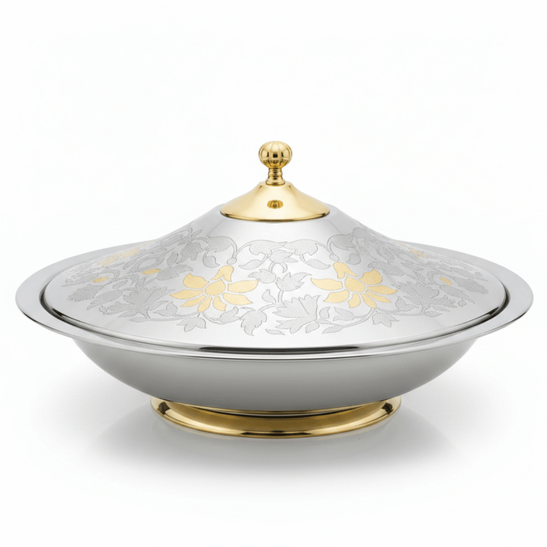 Najib Maglite Stainless Steel Koozy Tray with Lid – Gold & Silver - 40cm / 45cm / 50cm - Al Kabayel Discount CentreNajib Maglite Stainless Steel Koozy Tray with Lid – Gold & Silver - 40cm / 45cm / 50cmCasserolesNAJIBAl Kabayel Discount Centre