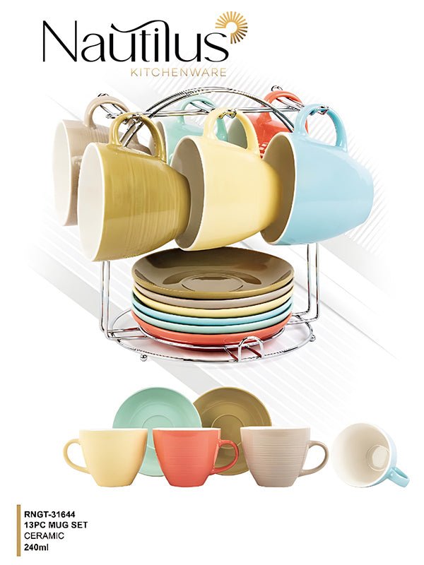 Nautilus 13pcs Ceramic Tea Set Includes 6 Cups 240ml, 6pcs Saucer, 1pc Holder - RNGT - 31644 - Al Kabayel Discount CentreNautilus 13pcs Ceramic Tea Set Includes 6 Cups 240ml, 6pcs Saucer, 1pc Holder - RNGT - 31644Tea SetsNAUTILUSAl Kabayel Discount Centre