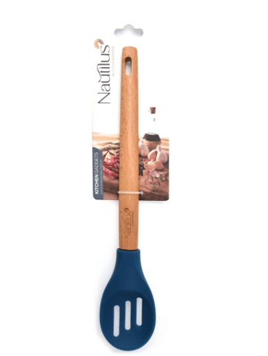 Nautilus Beech Wood Handle Silicone Slotted Spoon - 29.9X5.8X1.6Cm - Blue/Wooden - Al Kabayel Discount CentreNautilus Beech Wood Handle Silicone Slotted Spoon - 29.9X5.8X1.6Cm - Blue/WoodenKitchen Utensils & GadgetsNAUTILUSAl Kabayel Discount Centre