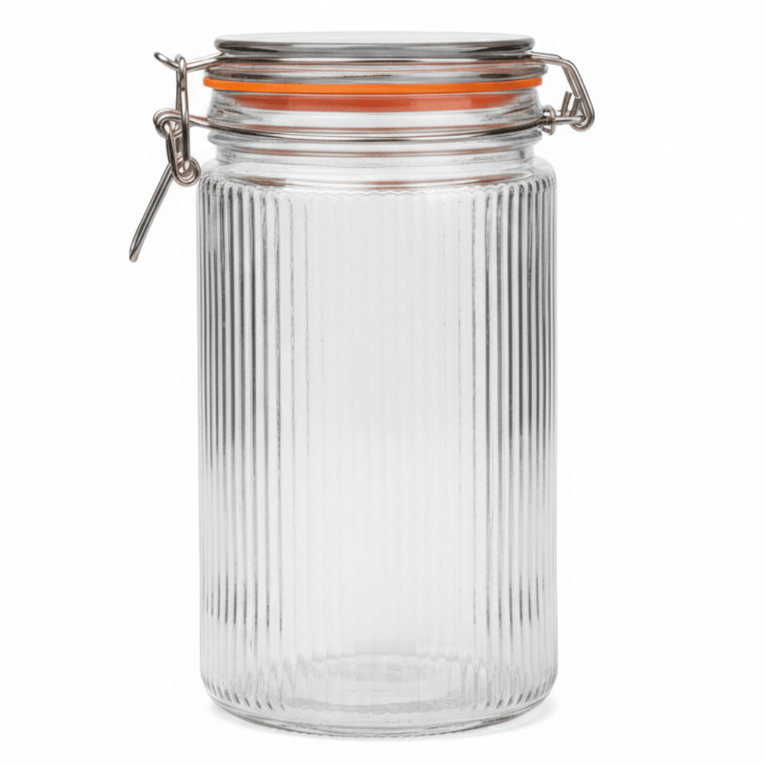 Nautilus Ribbed Glass Clip Jar – 1580ml | Airtight Storage Canister with Stainless Steel Latch - Al Kabayel Discount CentreNautilus Ribbed Glass Clip Jar – 1580ml | Airtight Storage Canister with Stainless Steel LatchJars & Food SaversNAUTILUSAl Kabayel Discount Centre