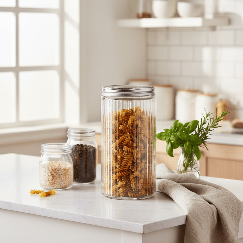 Nautilus Ribbed Glass Jar 950ml Glass, Non - Toxic and Food - Safe Material, Dishwasher Safe ,With metal lid - Clear - Al Kabayel Discount CentreNautilus Ribbed Glass Jar 950ml Glass, Non - Toxic and Food - Safe Material, Dishwasher Safe ,With metal lid - ClearJars & Food SaversNAUTILUSAl Kabayel Discount Centre