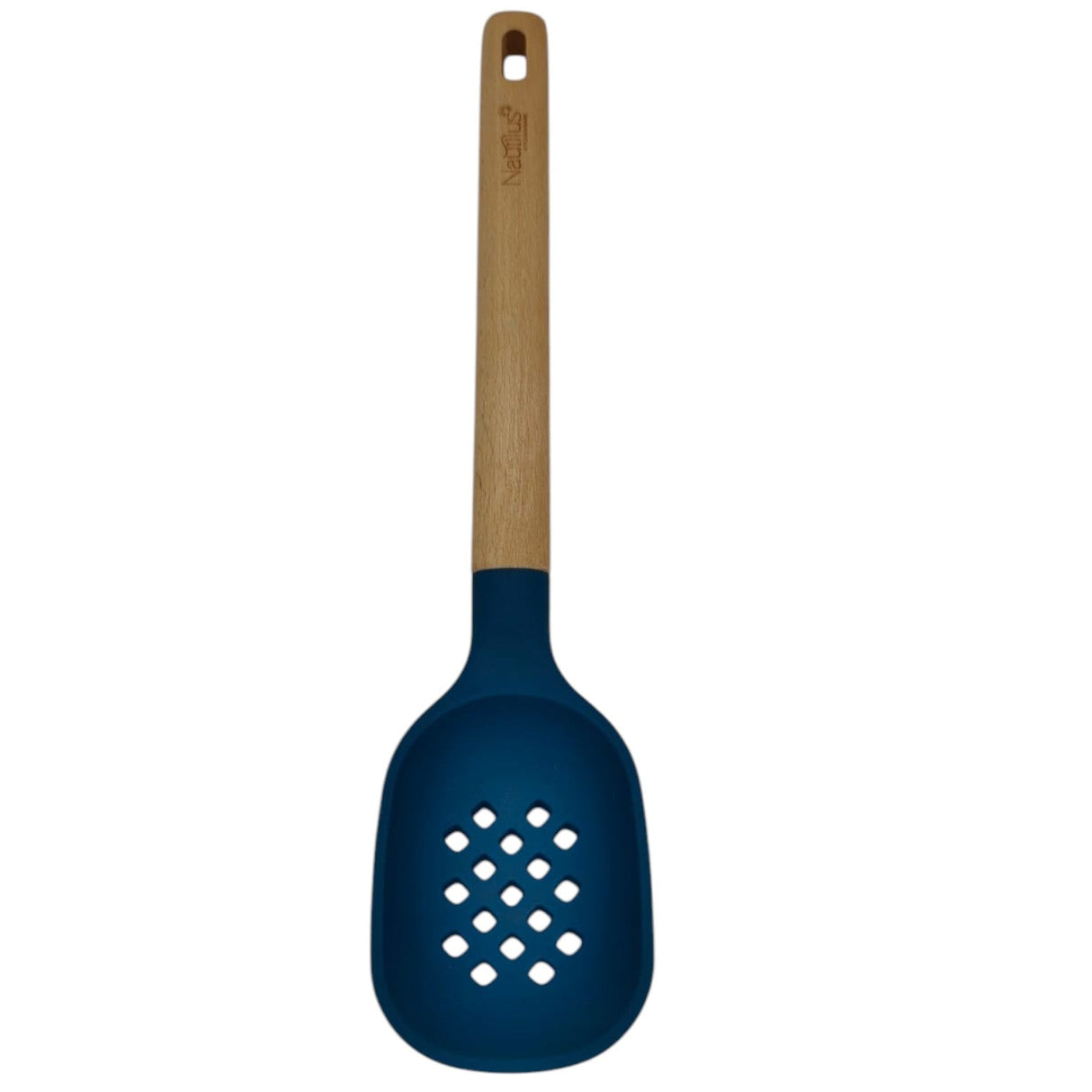 Nautilus Silicone Slotted Spoon With Wooden Handle - 33cmX7cm - Blue&Wooden - Al Kabayel Discount CentreNautilus Silicone Slotted Spoon With Wooden Handle - 33cmX7cm - Blue&WoodenCookware AccessoriesNAUTILUSAl Kabayel Discount Centre