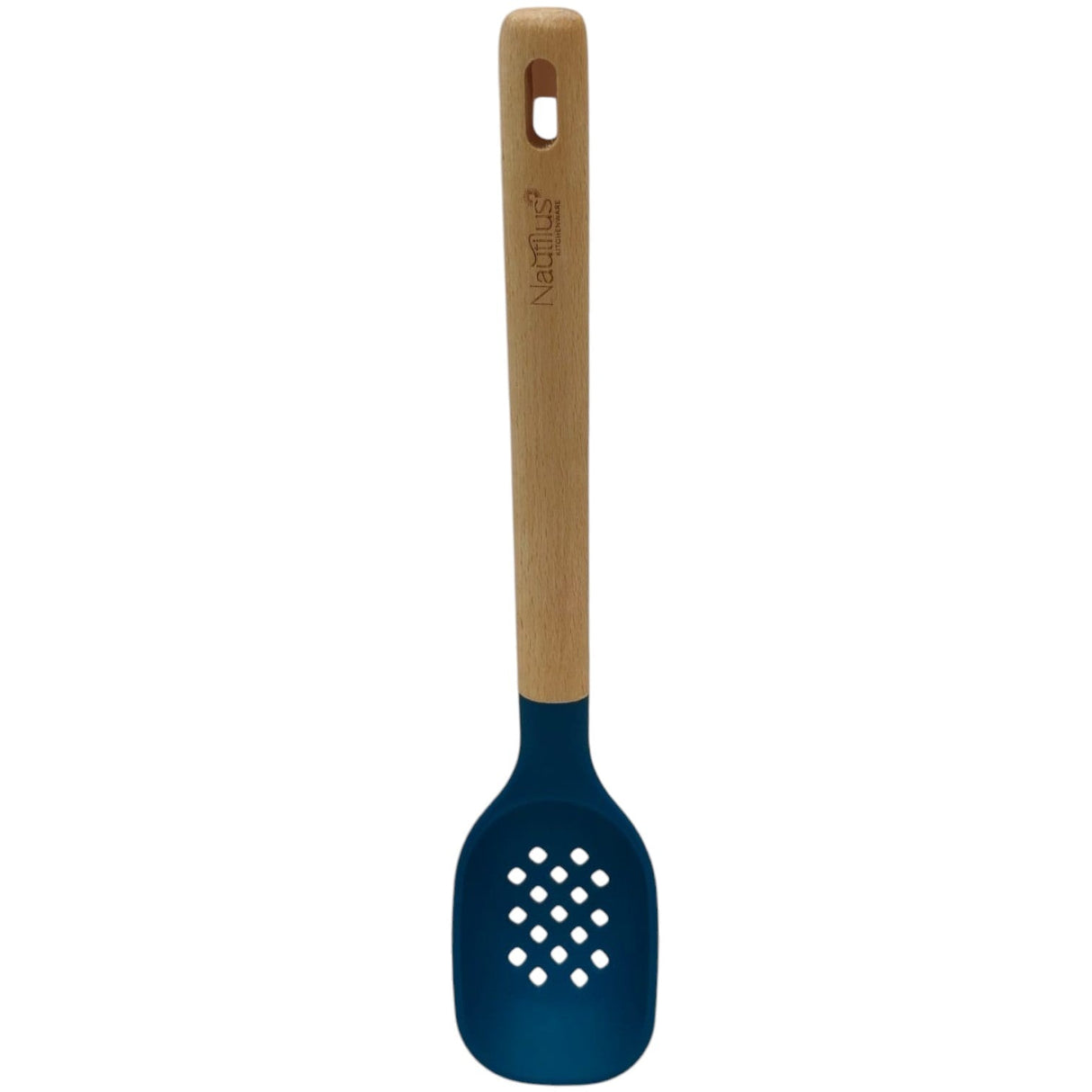 Nautilus Silicone Slotted Spoon With Wooden Handle - 33cmX7cm - Blue&Wooden - Al Kabayel Discount CentreNautilus Silicone Slotted Spoon With Wooden Handle - 33cmX7cm - Blue&WoodenCookware AccessoriesNAUTILUSAl Kabayel Discount Centre