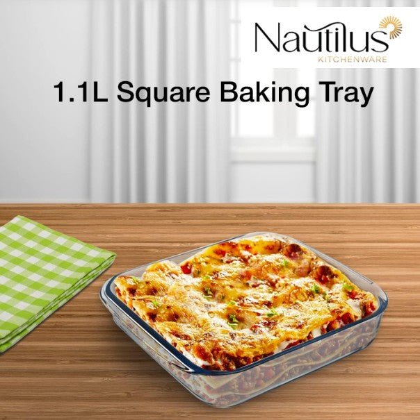 NAUTILUS Square Borosilicate Glass Baking Tray 1.1 Liter, 213mm*189mm*51mm, RNGT - 10550 - Al Kabayel Discount CentreNAUTILUS Square Borosilicate Glass Baking Tray 1.1 Liter, 213mm*189mm*51mm, RNGT - 10550Food ContainersNAUTILUSAl Kabayel Discount Centre
