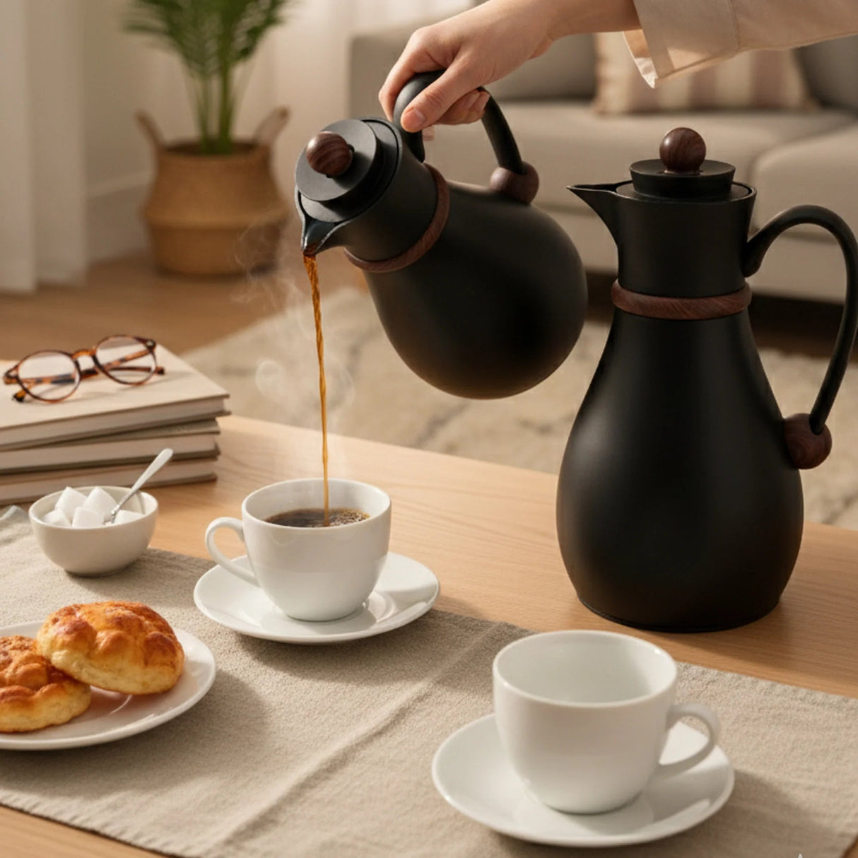 NB6100 Modern Thermal Flask Set (0.7L + 1L) – Matte Black with Wooden Handle Design - Al Kabayel Discount CentreNB6100 Modern Thermal Flask Set (0.7L + 1L) – Matte Black with Wooden Handle DesignThermosAKDCAl Kabayel Discount Centre