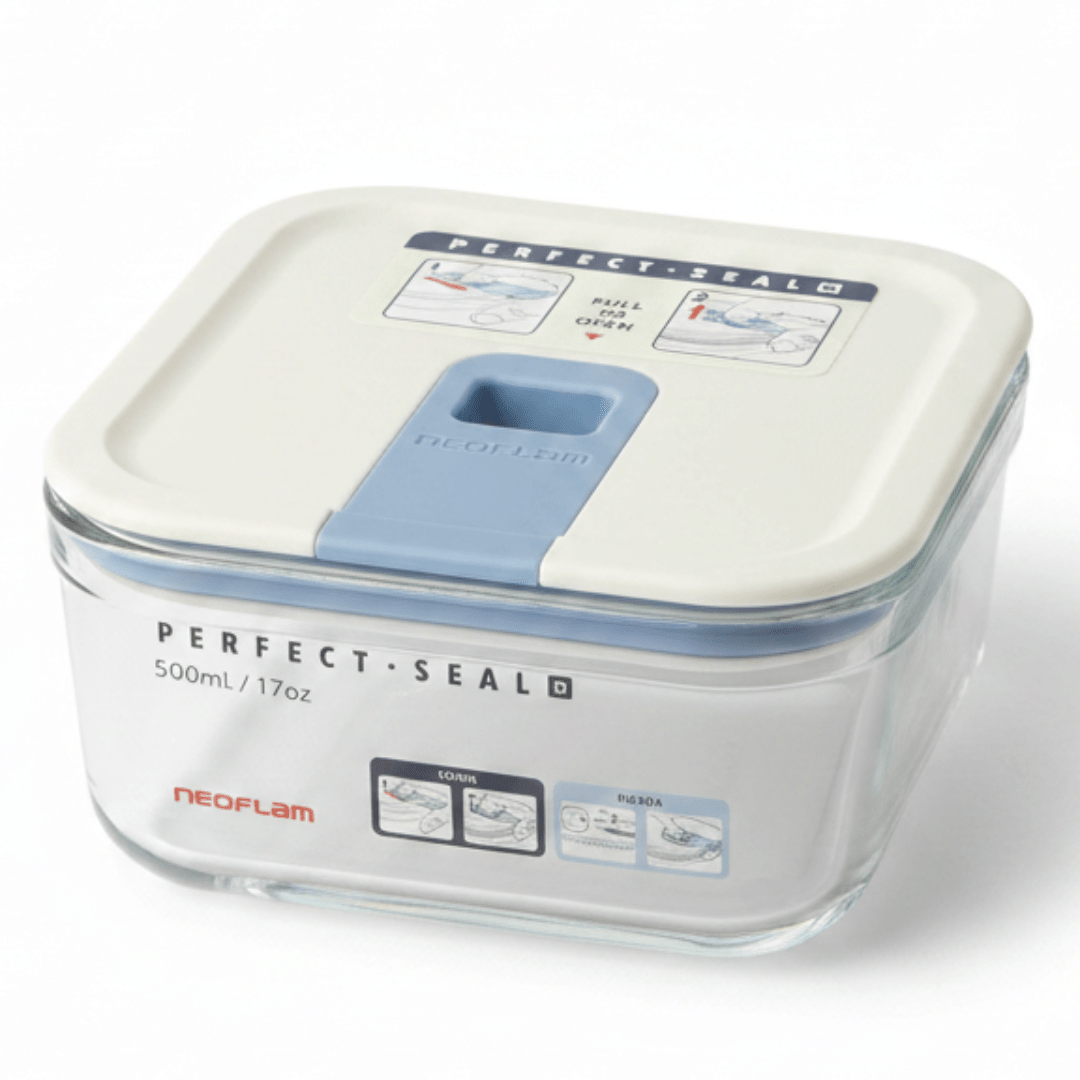 Neoflam Compact Square Glass Food Container with Airtight Plastic Lid – Space - Saving Food Storage for Snacks & Small Portions – 500 ml - Al Kabayel Discount CentreNeoflam Compact Square Glass Food Container with Airtight Plastic Lid – Space - Saving Food Storage for Snacks & Small Portions – 500 mlFood ContainersNEOFLAMAl Kabayel Discount Centre