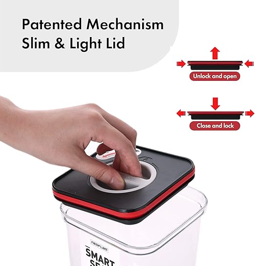 Neoflam Smart Seal Patent Airtight Kitchen Pantry Canister/Organizer Clear Plastic Container with Simple Twist Lids, Leak Proof, Dishwasher Safe, BPA Free, Cereal, Flour, Dry Food Storage 4 Piece Set - Al Kabayel Discount CentreNeoflam Smart Seal Patent Airtight Kitchen Pantry Canister/Organizer Clear Plastic Container with Simple Twist Lids, Leak Proof, Dishwasher Safe, BPA Free, Cereal, Flour, Dry Food Storage 4 Piece SetFood ContainersNEOFLAMAl Kabayel Discount Centre