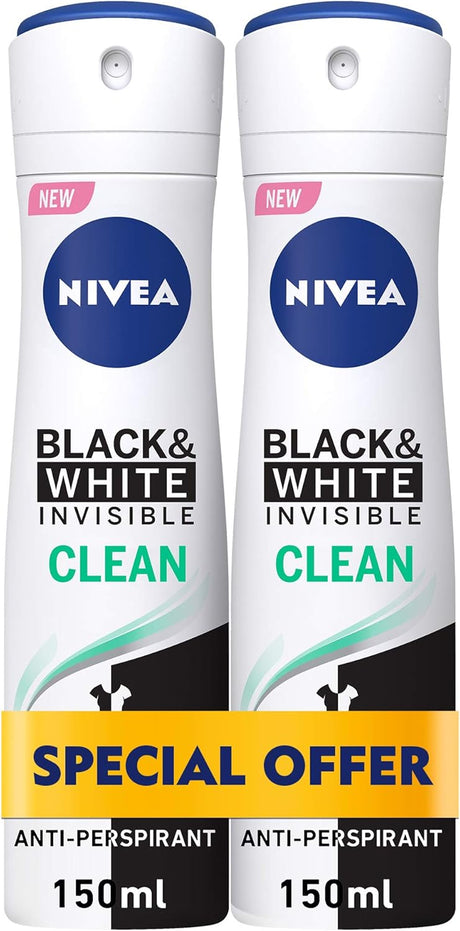 Nivea Deodorant Female, Invisible Black & White, Original, Spray - 2x150ML - Al Kabayel Discount CentreNivea Deodorant Female, Invisible Black & White, Original, Spray - 2x150MLBody Mists & SpraysNIVEAAl Kabayel Discount Centre