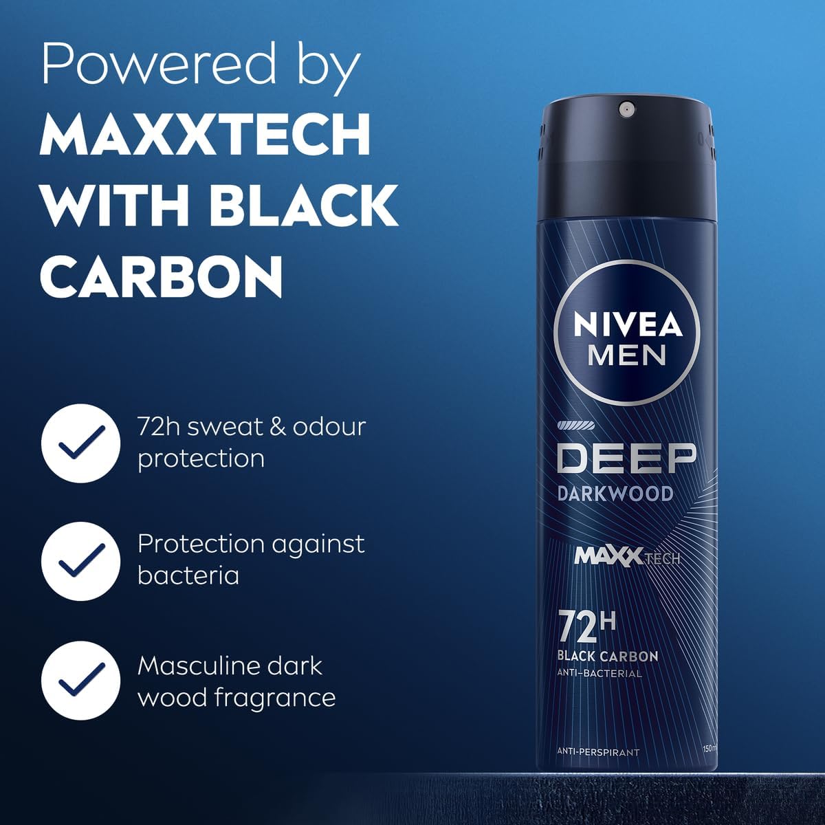 Nivea Men Antiperspirant Spray for Men, 48h Protection, DEEP Black Carbon Antibacterial, Woody Scent - 150ML - Al Kabayel Discount CentreNivea Men Antiperspirant Spray for Men, 48h Protection, DEEP Black Carbon Antibacterial, Woody Scent - 150MLBody Mists & SpraysNIVEAAl Kabayel Discount Centre