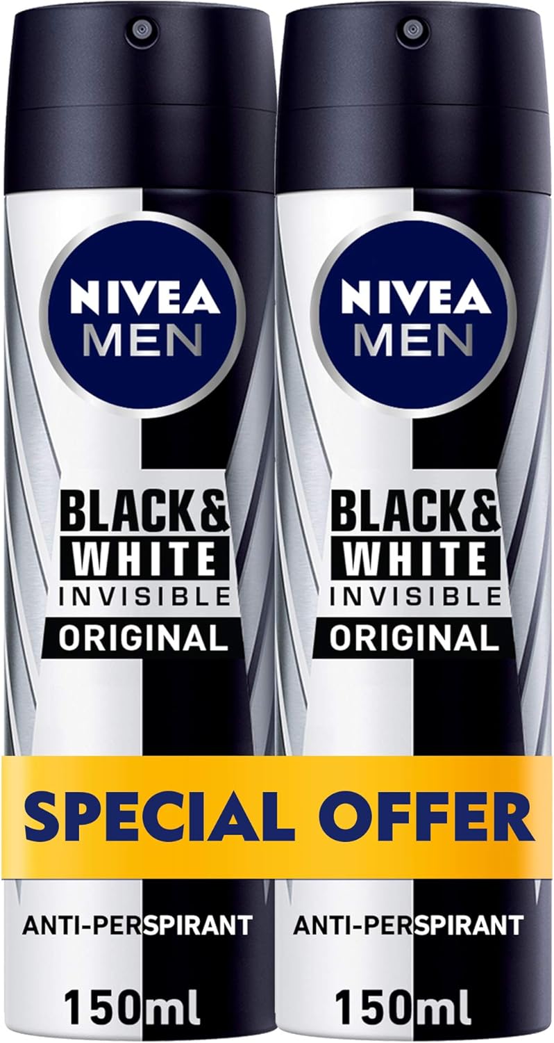 Nivea Men Deodorant, Invisible Black & White, Original, Spray - 2x150ML - Al Kabayel Discount CentreNivea Men Deodorant, Invisible Black & White, Original, Spray - 2x150MLBody Mists & SpraysNIVEAAl Kabayel Discount Centre