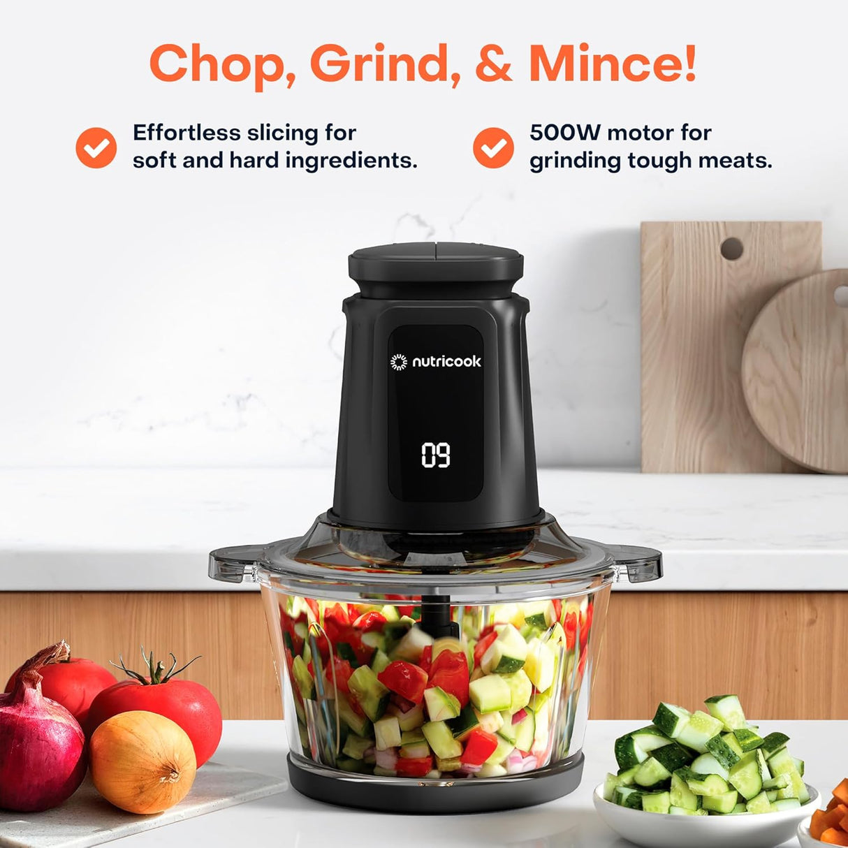 Nutricook 2+2 L XXL Glass & SS Chopper and Mincer,500W - Pulse & 2 speeds, 2 - Removable 4 SS - Blade for Chopping, Ice Crushing, Meat Mincing, Grinding, Pureeing & more - BLk - Al Kabayel Discount CentreNutricook 2+2 L XXL Glass & SS Chopper and Mincer,500W - Pulse & 2 speeds, 2 - Removable 4 SS - Blade for Chopping, Ice Crushing, Meat Mincing, Grinding, Pureeing & more - BLkBlenders, Mixers & Food ProcessorsNUTRICOOKAl Kabayel Discount Centre