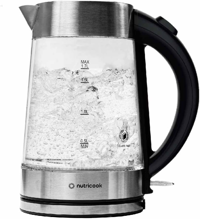 Nutricook Glass Kettle 2200W, 1.7L, Double wall Cool touch exterior, Auto Shut Off, Boil dry Protection, LED Indicator, 360° swivel base, Power Cord Storage - Al Kabayel Discount CentreNutricook Glass Kettle 2200W, 1.7L, Double wall Cool touch exterior, Auto Shut Off, Boil dry Protection, LED Indicator, 360° swivel base, Power Cord StorageElectric KettlesNUTRICOOKAl Kabayel Discount Centre