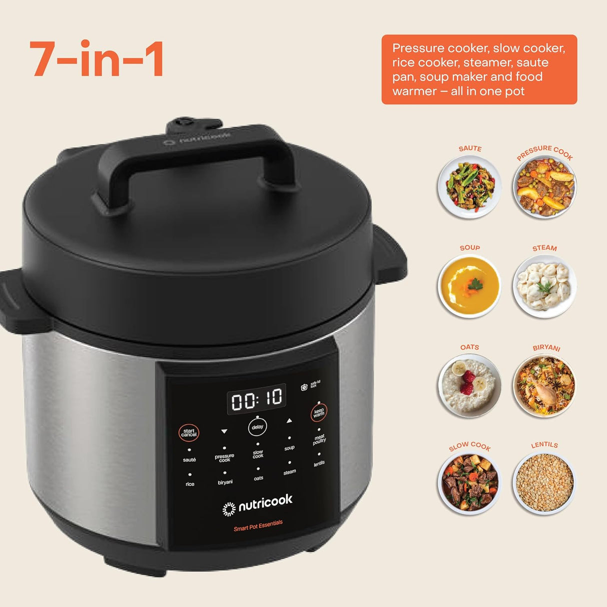 Nutricook Smart Pot Electric Pressure Cooker, 4L Capacity, 900W, 11 Cooking Programs, Dishwasher - Safe, Food - Grade Stainless Steel Pot,Built - in Safety Features,NC - SP150 - Al Kabayel Discount CentreNutricook Smart Pot Electric Pressure Cooker, 4L Capacity, 900W, 11 Cooking Programs, Dishwasher - Safe, Food - Grade Stainless Steel Pot,Built - in Safety Features,NC - SP150Electric CookersNUTRICOOKAl Kabayel Discount Centre