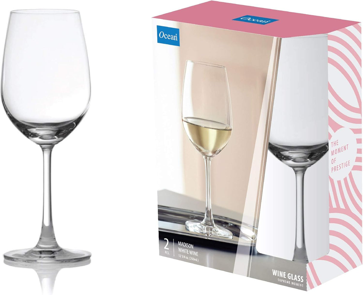 Ocean Madison White Wine Glasses Set Of 2, Clear, 350 Ml, 015W1202, Cabernet Sauvignon Glass, Bordeaux Glass, White Wine Glass, Stemmed Wine Glass, Wine Sipper - Al Kabayel Discount CentreOcean Madison White Wine Glasses Set Of 2, Clear, 350 Ml, 015W1202, Cabernet Sauvignon Glass, Bordeaux Glass, White Wine Glass, Stemmed Wine Glass, Wine SipperDrinkware SetsOCEANAl Kabayel Discount Centre