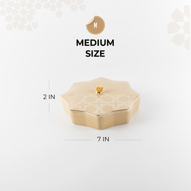 Otantik Octara - Medium Decorative Canister - Porcelain - Ivory & Gold - 7"*2"
