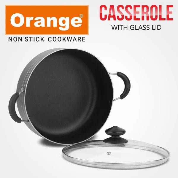 ORANGE Non - Stick Casserole with Glass Lid 22cm - Al Kabayel Discount CentreORANGE Non - Stick Casserole with Glass Lid 22cmCasseroles & Stock PotsORANGEAl Kabayel Discount Centre