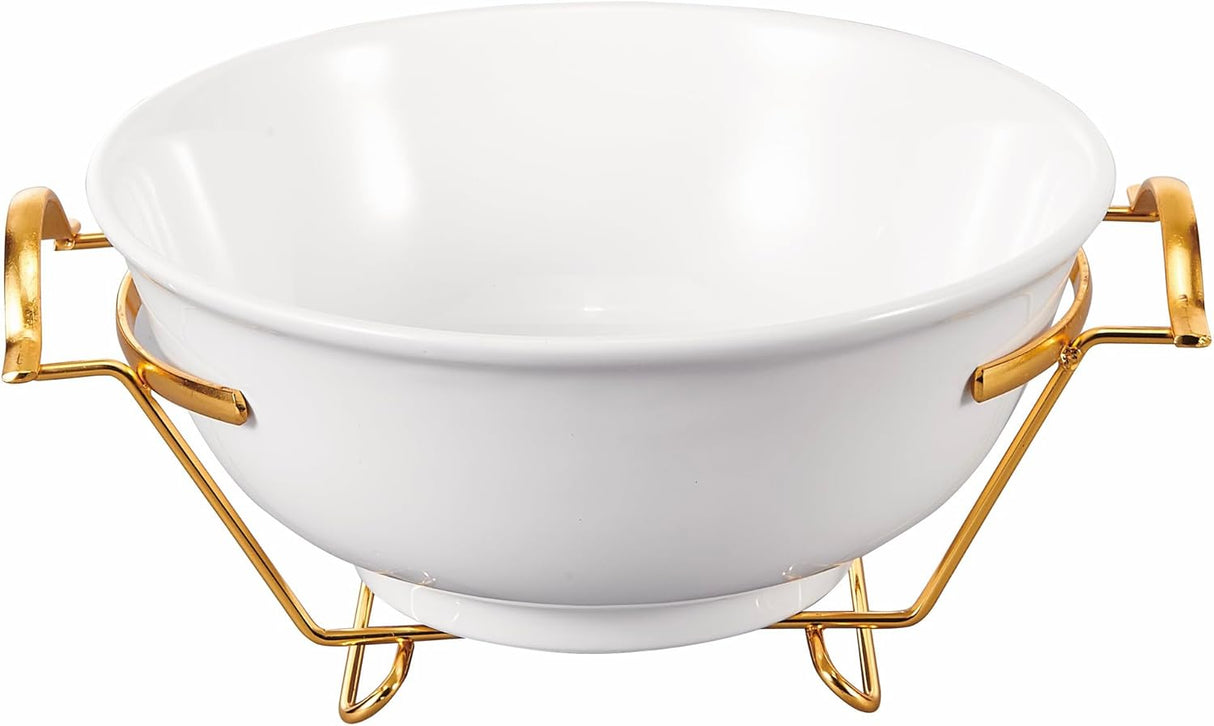Orchid 10.8Inch Round Ceramic Serving Bowl With Gold Stand – Salad Bowl With Metal Rack - Fruit Basket For Fruit Vegetable Storage, Snack, Nuts, Cake, Dessert - White&Gold - Al Kabayel Discount CentreOrchid 10.8Inch Round Ceramic Serving Bowl With Gold Stand – Salad Bowl With Metal Rack - Fruit Basket For Fruit Vegetable Storage, Snack, Nuts, Cake, Dessert - White&GoldBowlsORCHIDAl Kabayel Discount Centre