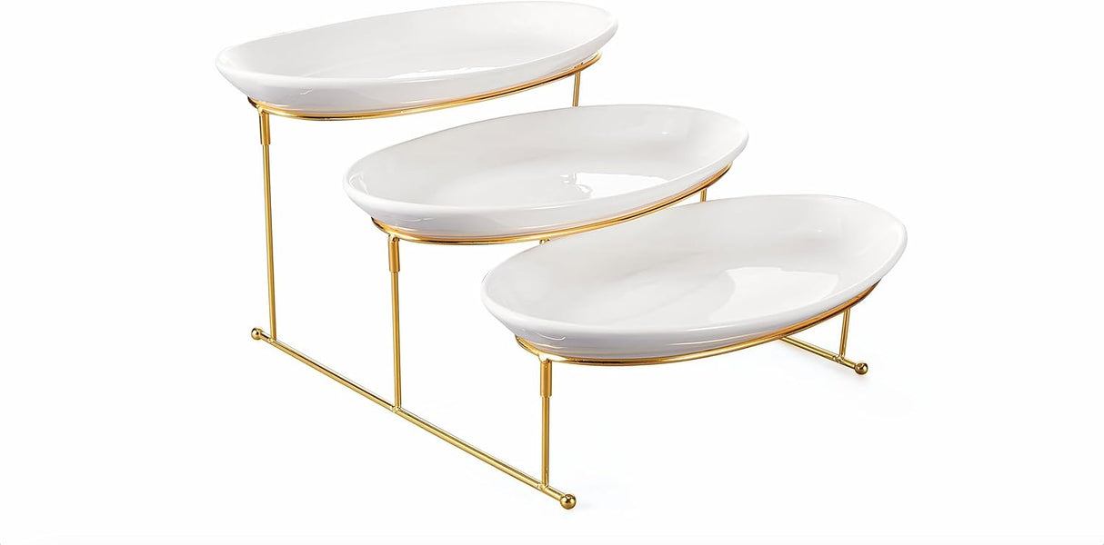 Orchid 3 Tier Oval Serving Bowl Set With Gold Stand - WhIte&Gold - Al Kabayel Discount CentreOrchid 3 Tier Oval Serving Bowl Set With Gold Stand - WhIte&GoldBowlsORCHIDAl Kabayel Discount Centre