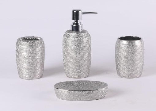 ORCHID 4pcs Ceramic Bathroom Set Shimmer(Soap Dispenser 300ml, Toothbrush Cup, Toothbrush Holder, Soap Dish), Silver - Al Kabayel Discount CentreORCHID 4pcs Ceramic Bathroom Set Shimmer(Soap Dispenser 300ml, Toothbrush Cup, Toothbrush Holder, Soap Dish), SilverHome Décor AccentsORCHIDAl Kabayel Discount Centre