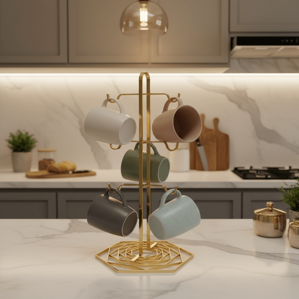 Orchid Luxury Gold Finish Metal Mug Tree Stand for Kitchen Countertop Organization and Display – 30cm - Al Kabayel Discount CentreOrchid Luxury Gold Finish Metal Mug Tree Stand for Kitchen Countertop Organization and Display – 30cmKitchen Utensils & GadgetsORCHIDAl Kabayel Discount Centre