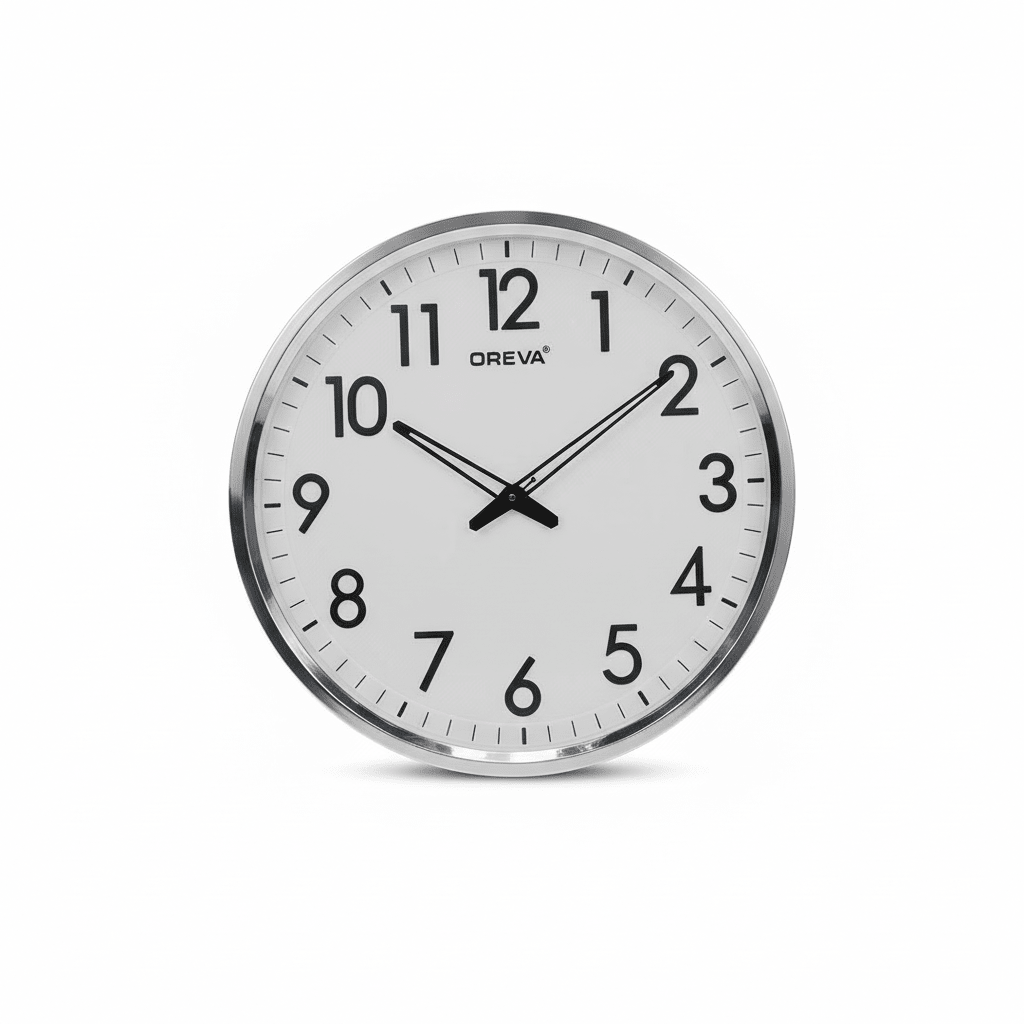 Oreva Analog Wall Clock 53cm | AQ5867SS | Large Black/White Dial & Polished Silver Bezel - Al Kabayel Discount CentreOreva Analog Wall Clock 53cm | AQ5867SS | Large Black/White Dial & Polished Silver BezelWall ClocksOREVAAl Kabayel Discount Centre
